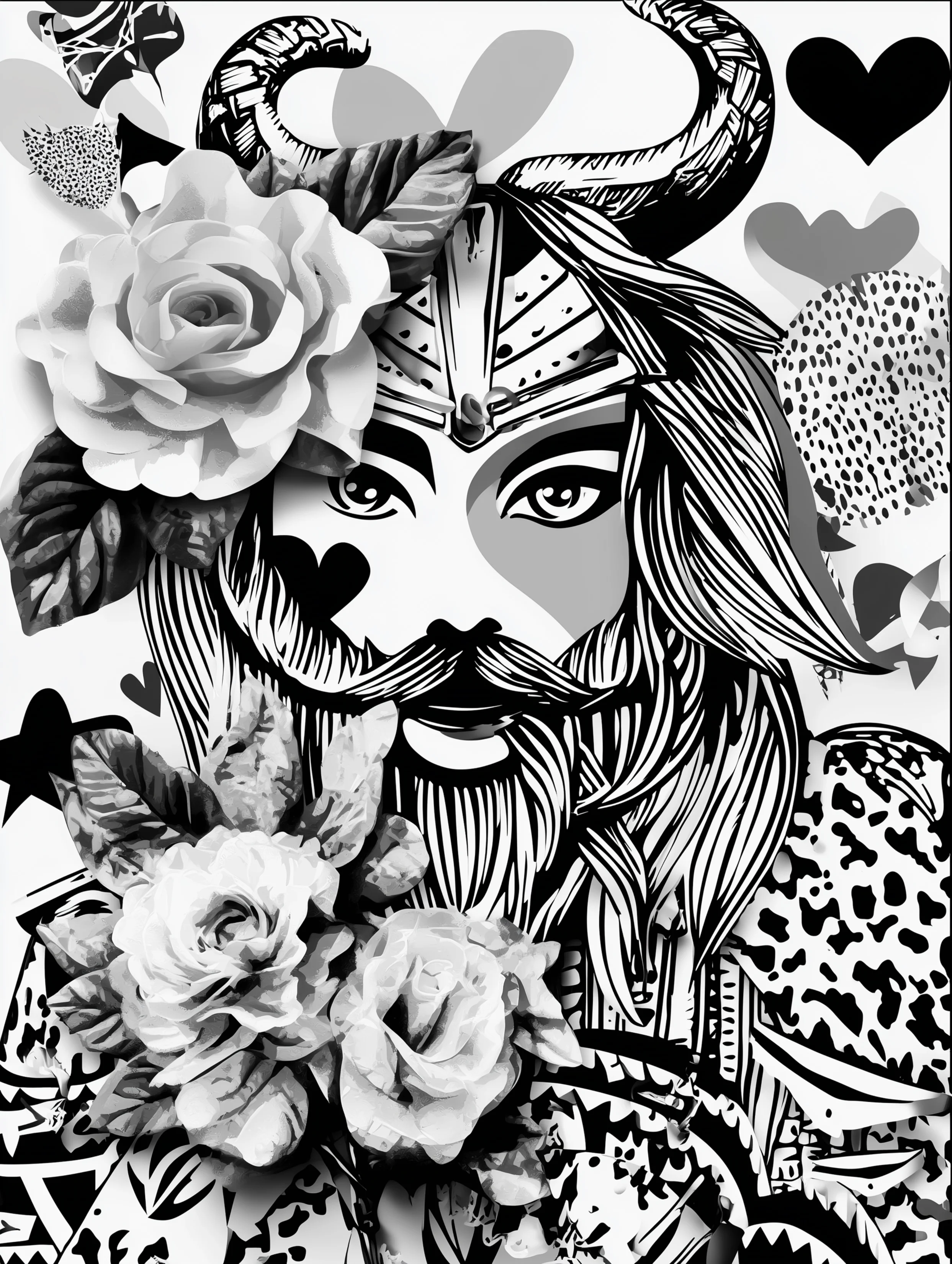 Free printable viking coloring page for adults featuring a viking man with very long hair